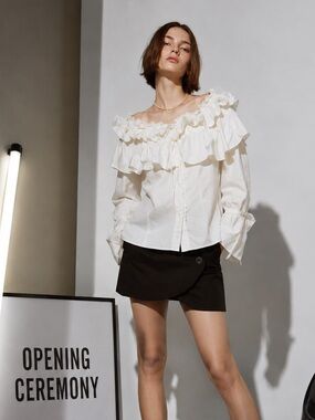 OPENING CEREMONY Romantic Poet Quiet Luxury White Tiered Ruffle Top, 4